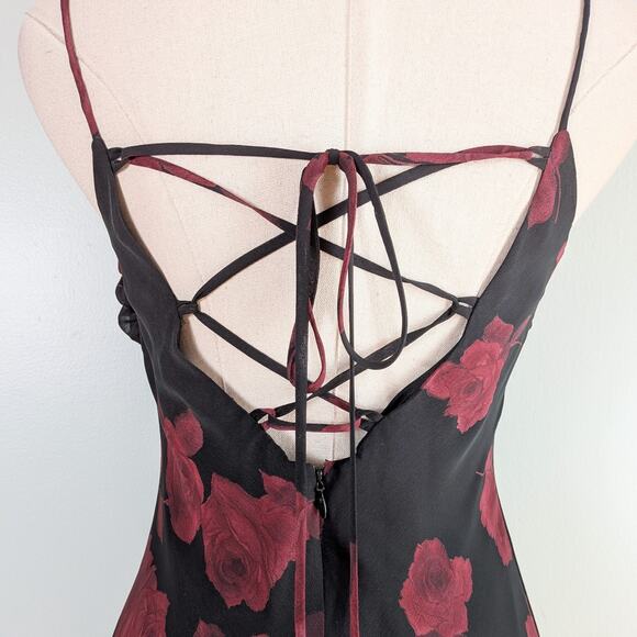 Vintage Betsy Adam Prom Dress Maxi Gown 6 Black Red 90s Y2K Floral Fairy Goth - Picture 4 of 8